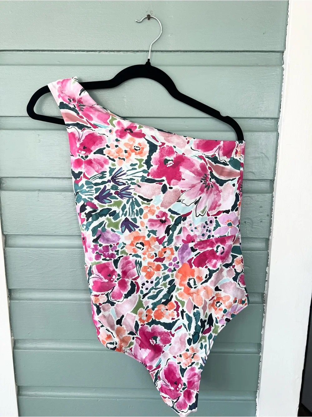 Summersalt L.L. Bean Ruched Sidestroke Floral One Shoulder bathing suit swim 14